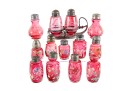 Floral Decorated Cranberry Glass Salt And Pepper Shakers