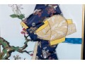 Large Vintage Japanese Mixed Media Geisha Oshie In Navy/Ivory