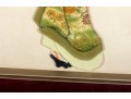 Japanese Oshie Geisha Art In Green/Khaki Brocade