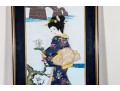 Large Vintage Japanese Mixed Media Geisha Oshie In Navy/Ivory