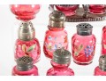 Floral Decorated Cranberry Glass Salt And Pepper Shakers