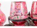 Floral Decorated Cranberry Glass Salt And Pepper Shakers