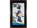 Large Vintage Japanese Mixed Media Geisha Oshie In Navy/Ivory