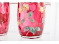 Floral Decorated Cranberry Glass Salt And Pepper Shakers