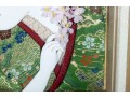 Japanese Oshie Art Geisha In Green Brocade