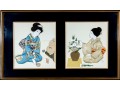 Two Framed Japanese Oshie Art Geishas