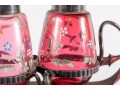 Floral Decorated Cranberry Glass Salt And Pepper Shakers
