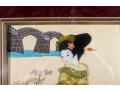 Japanese Oshie Geisha Art In Green/Khaki Brocade