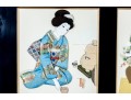 Two Framed Japanese Oshie Art Geishas