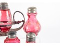 Floral Decorated Cranberry Glass Salt And Pepper Shakers