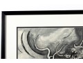 Eastern Dragon Framed Monochromatic Watercolor On Paper Painting
