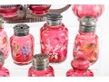 Floral Decorated Cranberry Glass Salt And Pepper Shakers
