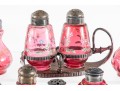 Floral Decorated Cranberry Glass Salt And Pepper Shakers