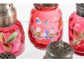 Floral Decorated Cranberry Glass Salt And Pepper Shakers