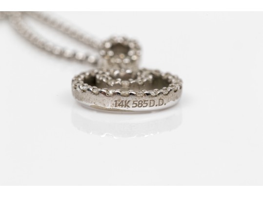 14K White Gold Accent Diamond Circular Pendant Necklace