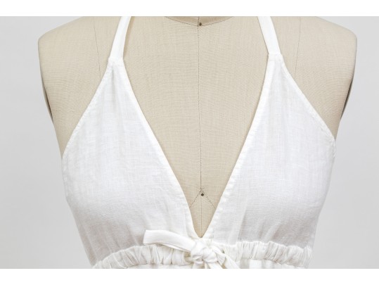 Diane Von Furstenburg Lovely White Linen Embroidered Halter Dress, Size M