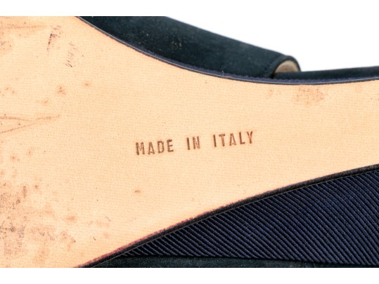 Salvatore Ferragamo Fun Blue Suede And Grosgain Slingback Wedges, Size 10B