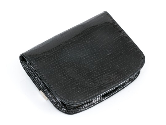 Judith Leiber Handsome Black Lizard Mini Purse/key Chain
