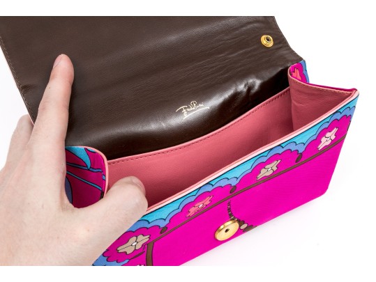 Emilio Pucci Beautiful Bold Floral Spray Motif Vintage Clutch/shoulder Bag
