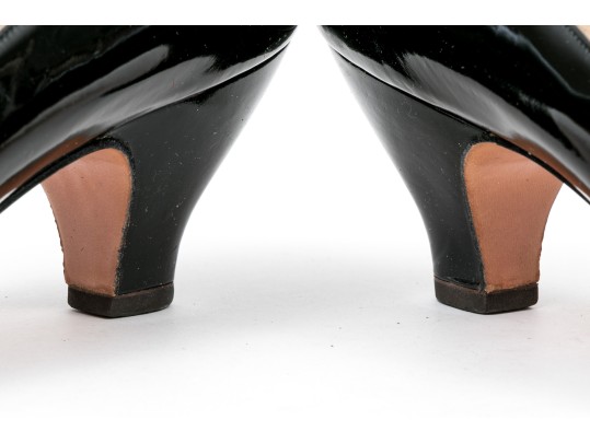 Salvatore Ferragamo Decorative Black Patent Leather Pump With Decorative Top, Size 40B