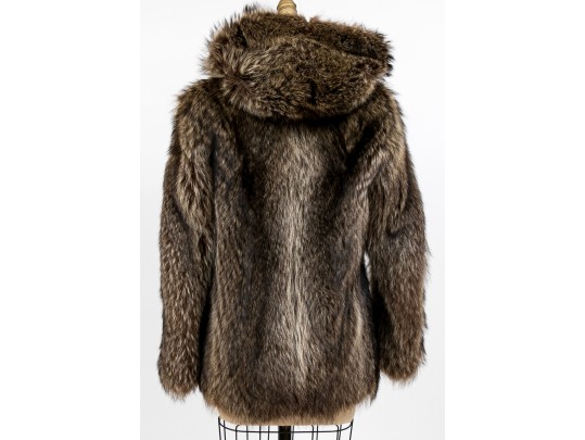 The Tepper Collection NY Tannish Brown Raccoon Fur Hooded Zip Jacket