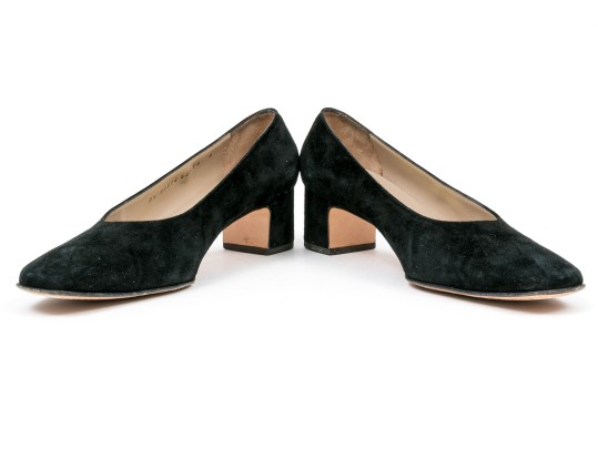 Salvatore Ferragamo Classic Black Suede Pumps, Size 10B