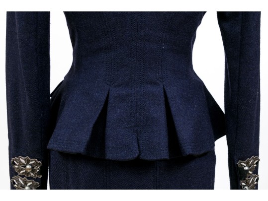 Blumarine Eye-catching Blue Wool And Cashmere Skirt Suit, Size 44 Italy (USA 8)