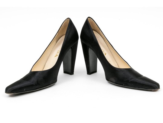 Prada Chic Black Satin Pumps, Size 37 1/2