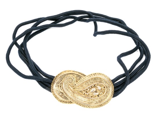 Wonderful Black Leather And Gold Tone Paisley Buckle Vintage 1970's Belt