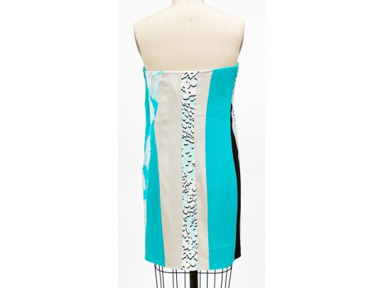 Diane Von Furstenburg Fun Vertical Striped Strapless Silk Baby Doll Style Dress, Size 8
