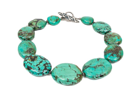 Bold Sterling And Turquoise Stone Statement Necklace