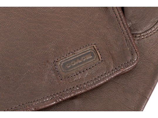 Coach Handsome Brown Leather And Silk Gloves, Size 7 1/2