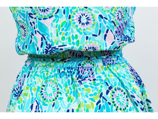 Lilly Pulitzer Cheerful Turquoise And Green Strapless Maxi Dress, Size Small