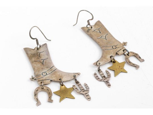 Playful Cowboy Boot And Charm Sterling Earrings