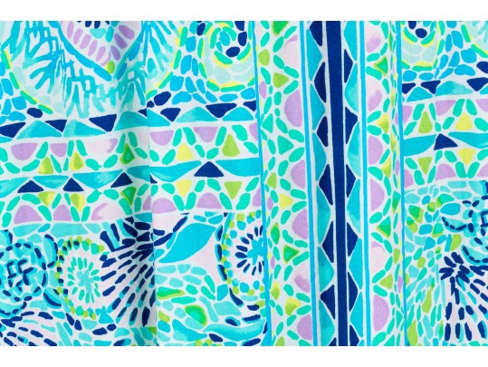 Lilly Pulitzer Cheerful Turquoise And Green Strapless Maxi Dress, Size Small