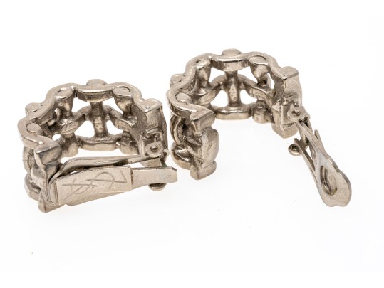 Yves St. Laurent Wonderful Vintage Silver Toned Open Basketweave Earrings