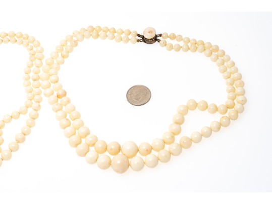 Lovely Lot Of Fwo Vintage Double Strands Of Graduated Coral Bead Necklaces
