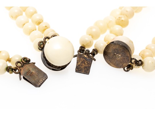 Lovely Lot Of Fwo Vintage Double Strands Of Graduated Coral Bead Necklaces