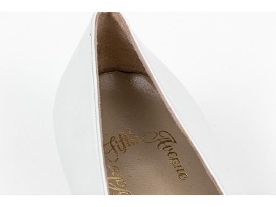 Salvatore Ferragamo Striking White Leather Embellished Pumps, Size 10B