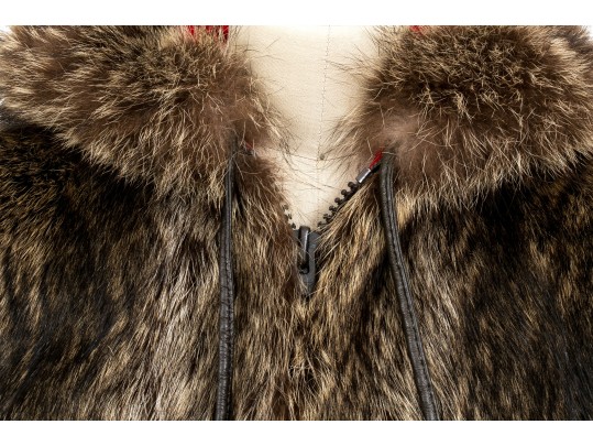 The Tepper Collection NY Tannish Brown Raccoon Fur Hooded Zip Jacket