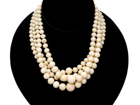 Lovely Lot Of Fwo Vintage Double Strands Of Graduated Coral Bead Necklaces