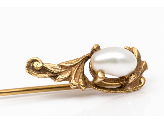 Two 14K Vintage Cameo And Pearl Stick Pins