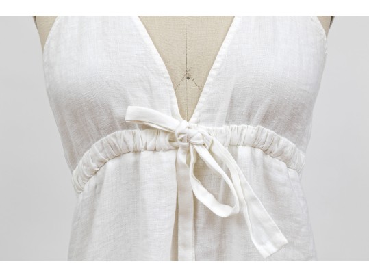Diane Von Furstenburg Lovely White Linen Embroidered Halter Dress, Size M