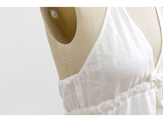 Diane Von Furstenburg Lovely White Linen Embroidered Halter Dress, Size M