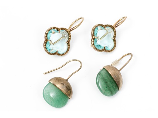 Sterling Aventurine And Blue Zirconia Earrings