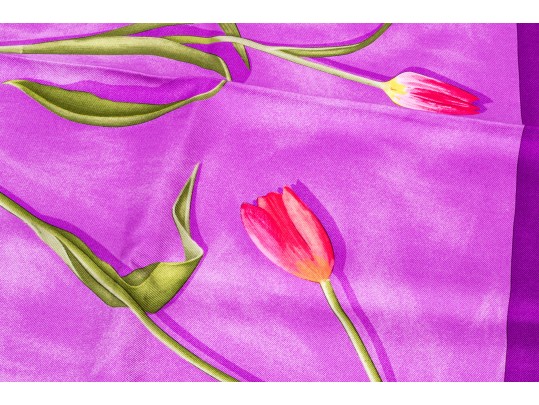 Salvatore Ferragamo Lovely Purple And Green Vintage Silk Tulip Motif Scarf