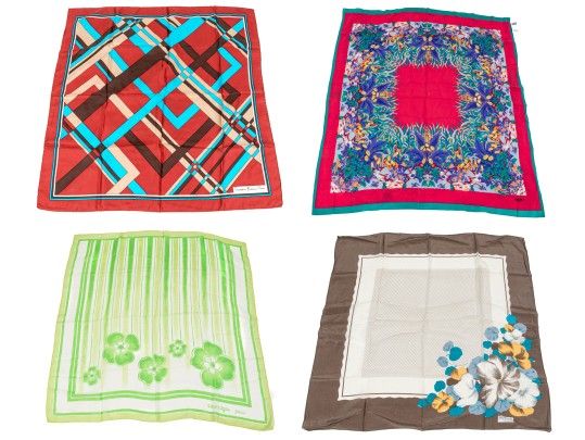 Assorted Lot Of Four Vintage French Silk Scarves, Including Rodier