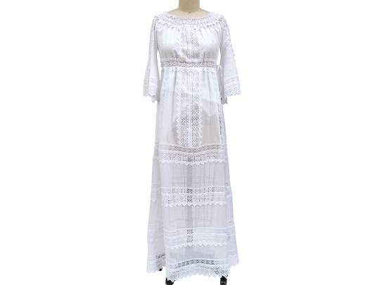 Charo Ruiz, Ibiza, Lovely White Cotton Lace Edged Maxi Dress, Size M