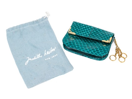 Judith Leiber Handsome Teal Lizard Mini Purse/key Chain