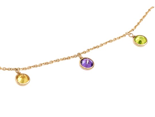 14K Chain Necklace With Colorful Stationed Stones